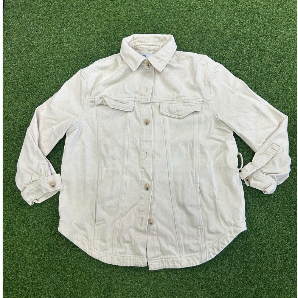 Zara Mens Ecru Denim Shacket Button Up Jacket Cream Small